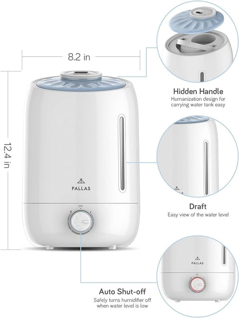 Pallas Ultrasonic Humidifier, Cool Mist Humidifier for Bedroom, Home & Baby.