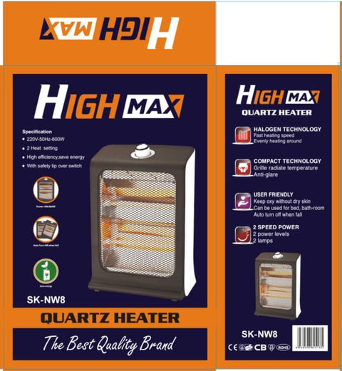 High Max Electric Quartz Room Heater - 2 Mode Settings - 600W - Adnan Electronics