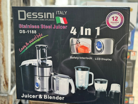 Dessini DS - 1188 Italy 4 IN 1 Lcd Display Blender, Grinder, Chopper, Mixer Miller, Juicer Extractor & Smoothie Ice Crusher - 1800W - Adnan Electronics