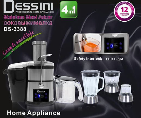 Dessini DS - 3388 Italy 4 IN 1 LED Light Blender, Grinder, Chopper, Juicer Extractor & Smoothie Ice Crusher - 1200W - Adnan Electronics