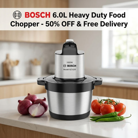 Bosch 6.0L Heavy Duty Electric Food Chopper & Meat Grinder – 1000W Pure Copper Motor
