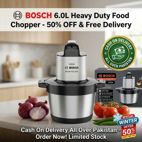 Bosch 6.0L Heavy Duty Electric Food Chopper & Meat Grinder – 1000W Pure Copper Motor
